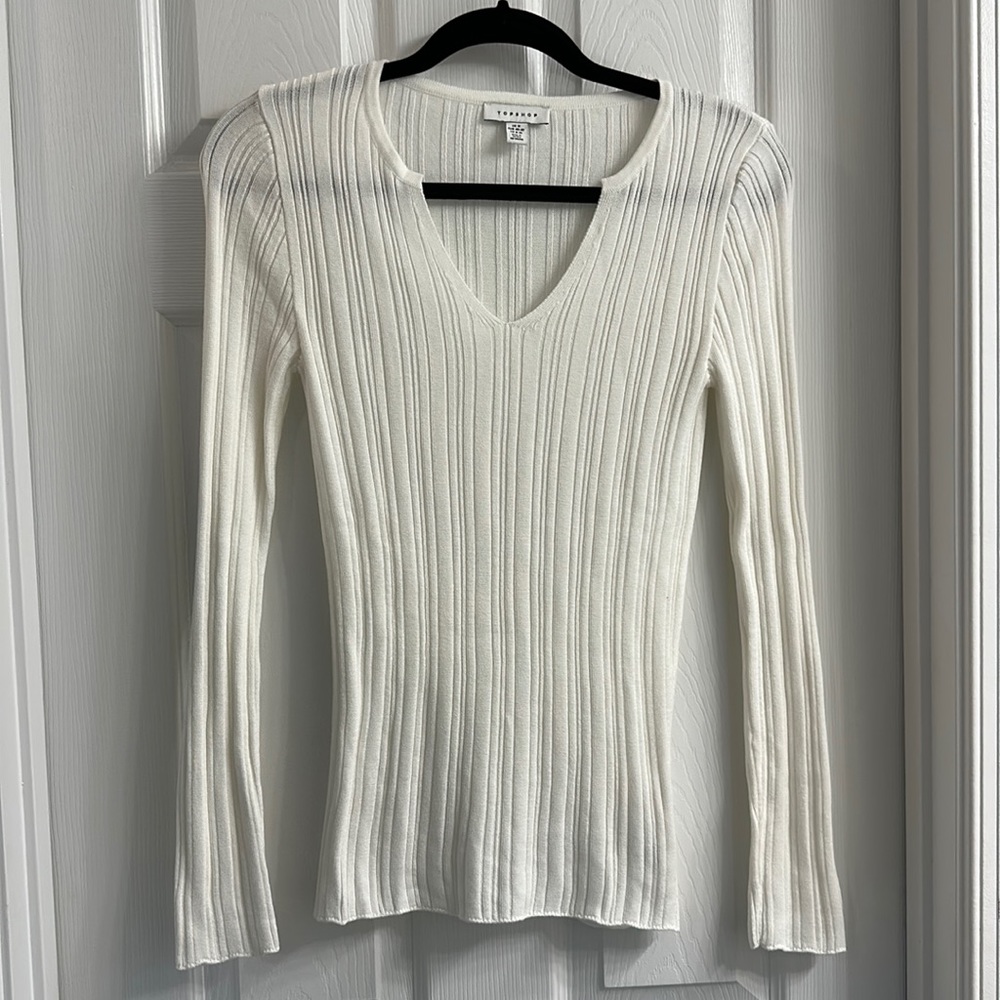 Top Shop Cream Ribbed Top - Picture 2 of 5